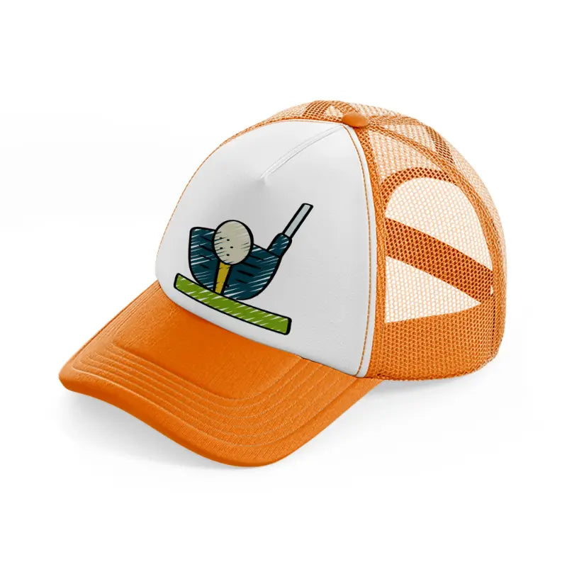 golf ball stick orange trucker hat