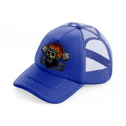 skull fire helmet blue trucker hat