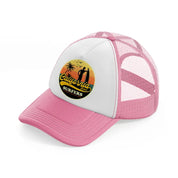 california beach surfers summer adventure pink and white trucker hat