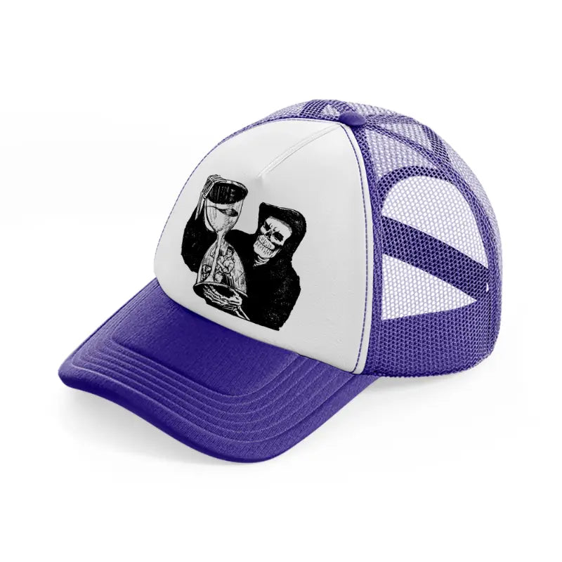 skull & hourglass purple trucker hat
