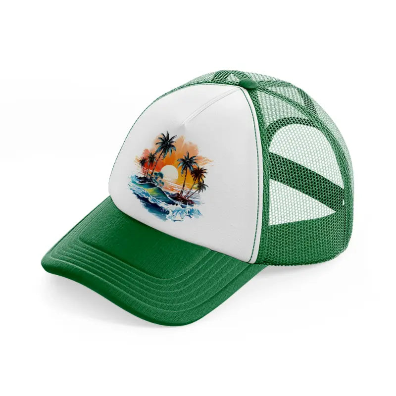 tropical waves green and white trucker hat