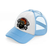 skull fire helmet sky blue trucker hat