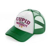 cupid university est 1876 green and white trucker hat