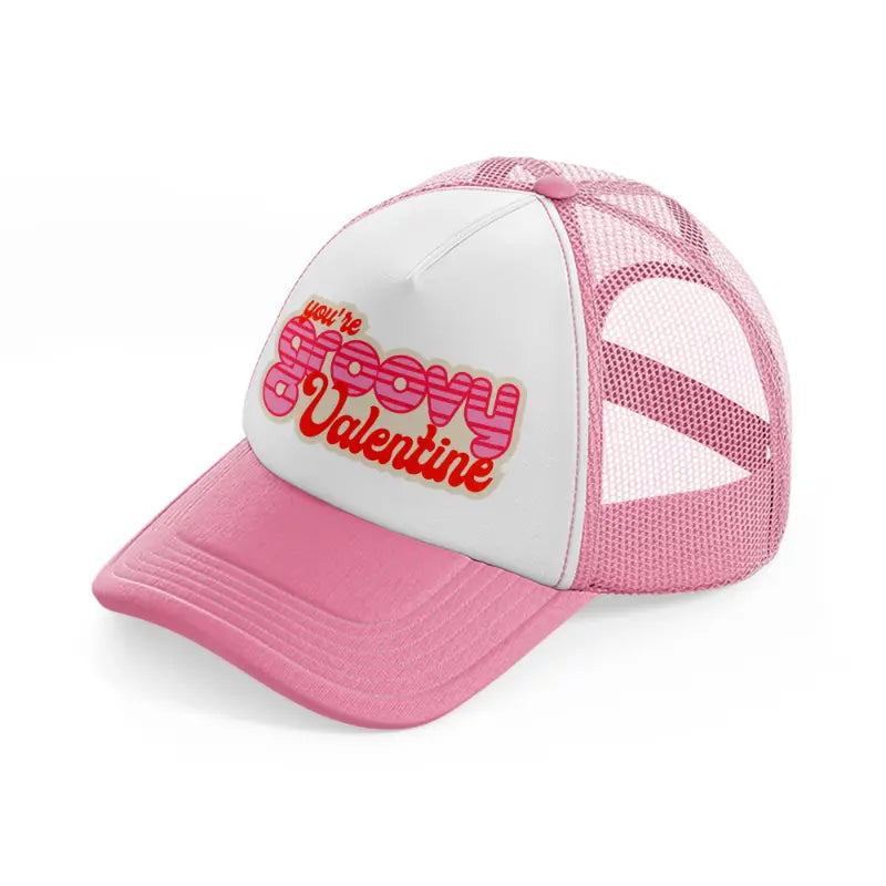 groovy love sentiments gs 01 pink and white trucker hat