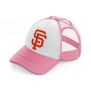 sf orange emblem pink and white trucker hat