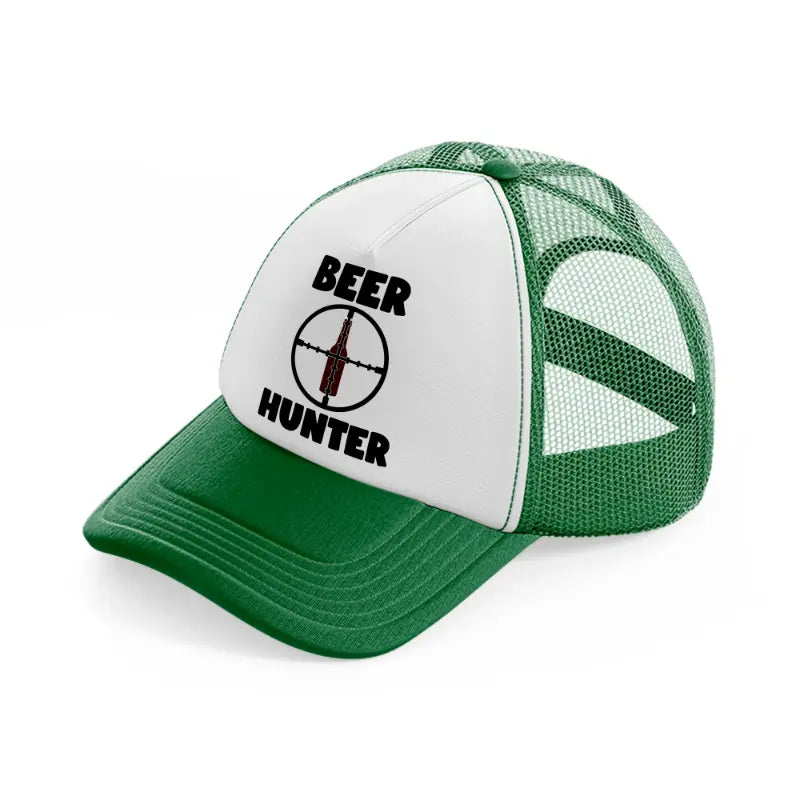 beer hunter green and white trucker hat
