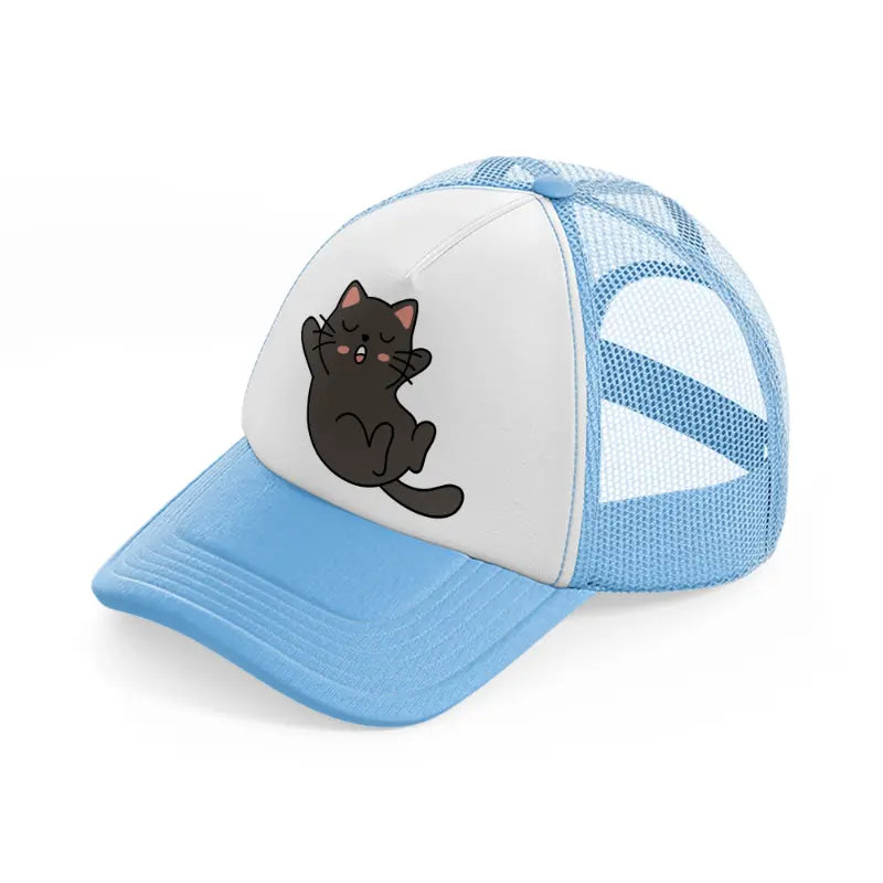 black cat sky blue trucker hat