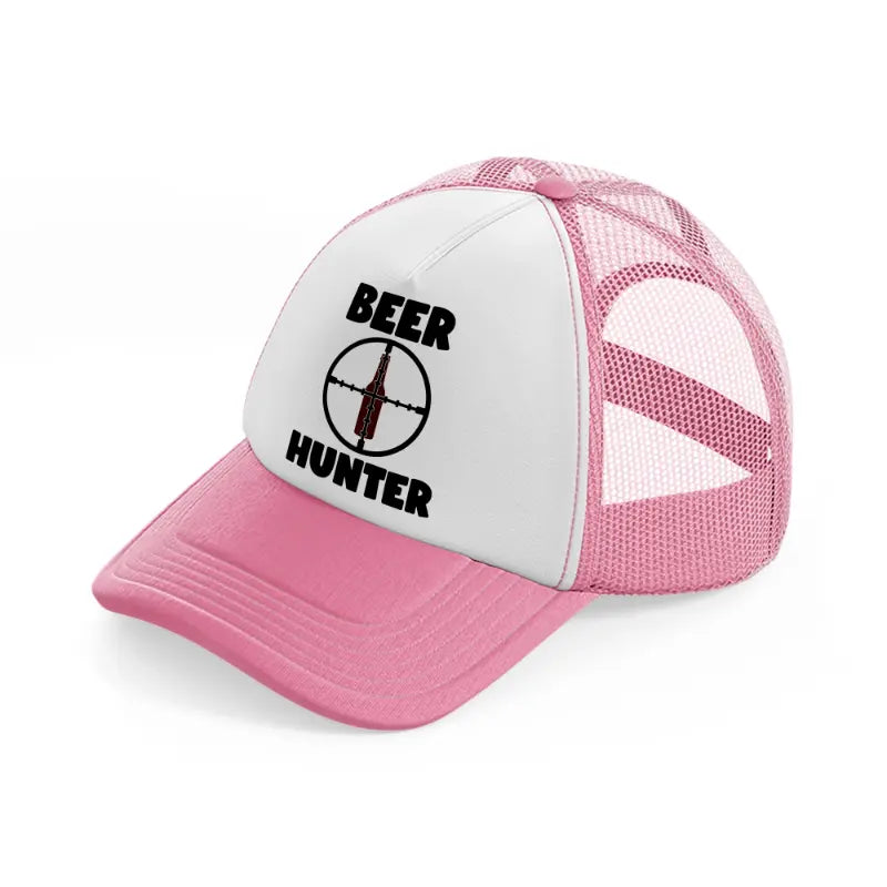 beer hunter pink and white trucker hat