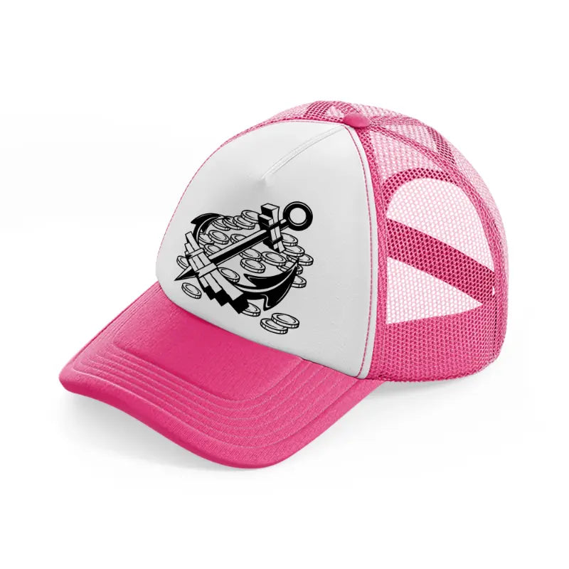 anchor coins neon pink trucker hat