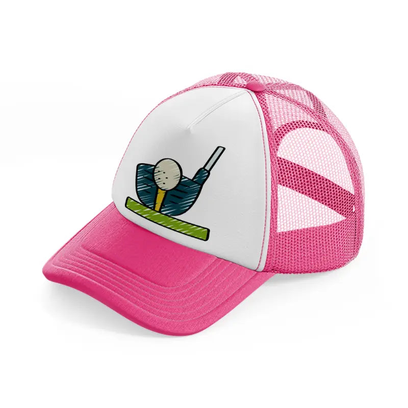 golf ball stick neon pink trucker hat