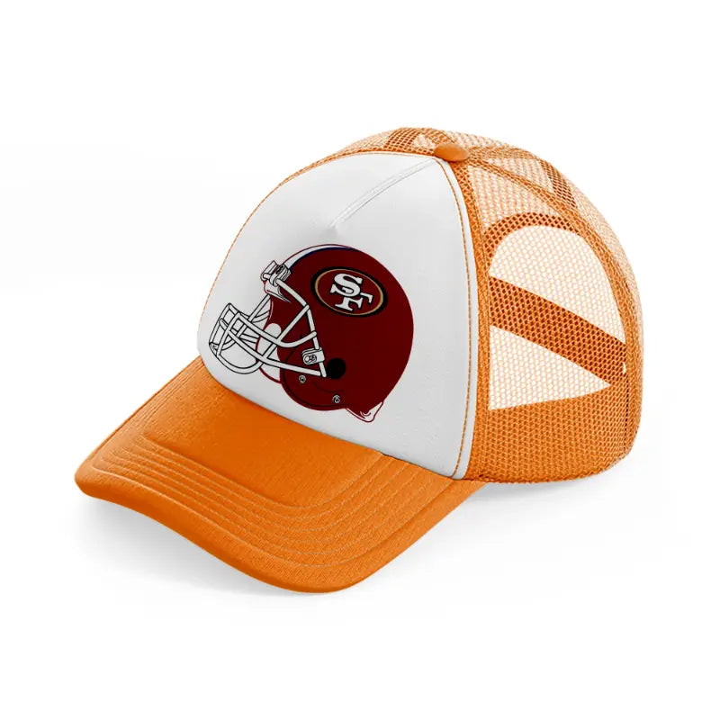 49ers red helmet orange trucker hat