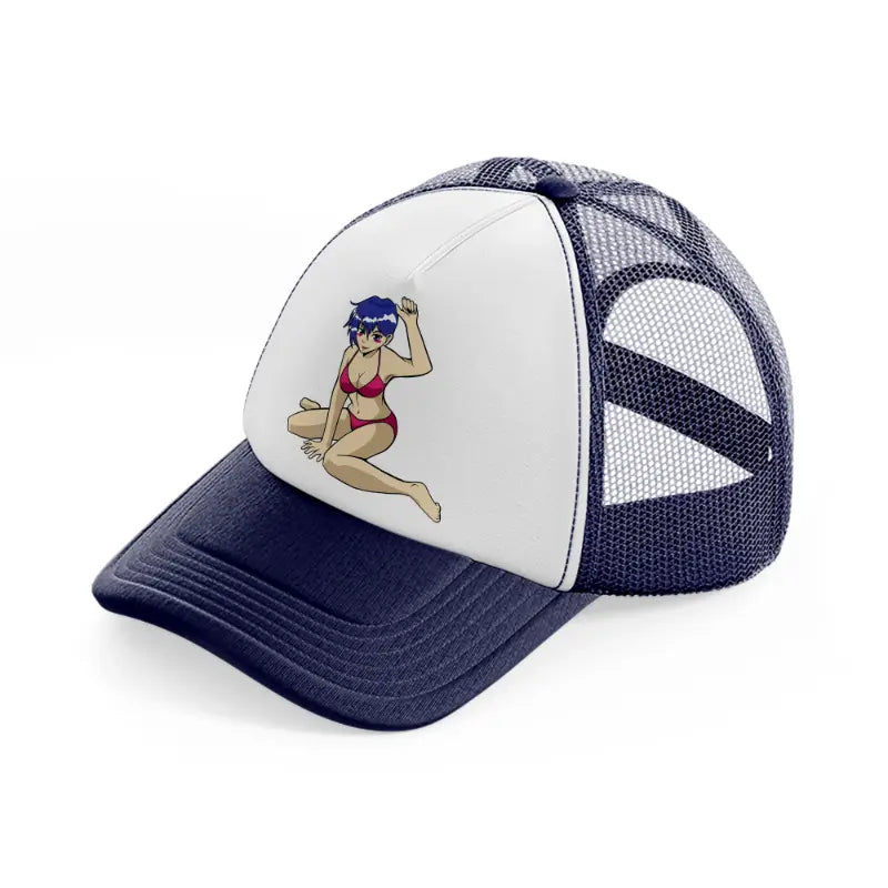 anime girl navy blue and white trucker hat