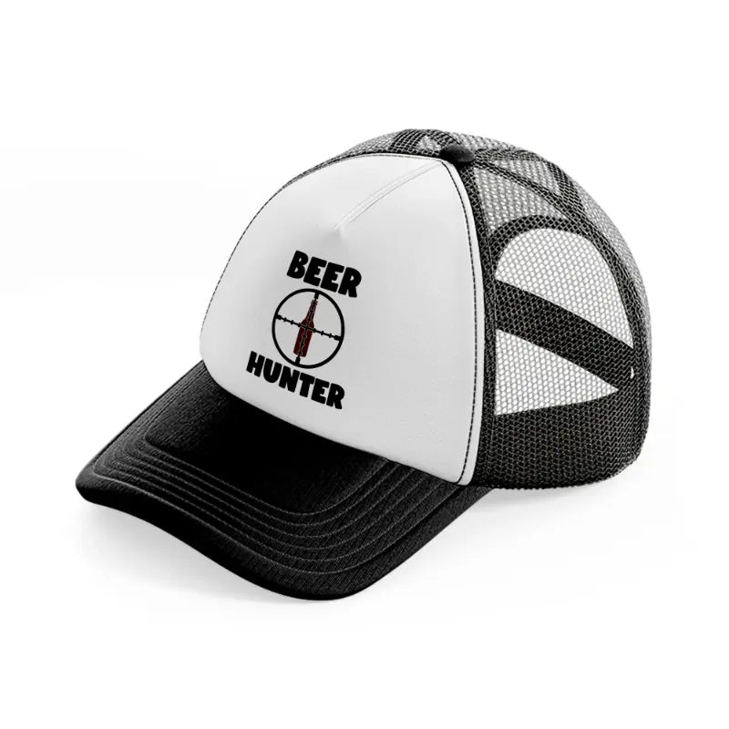beer hunter black and white trucker hat
