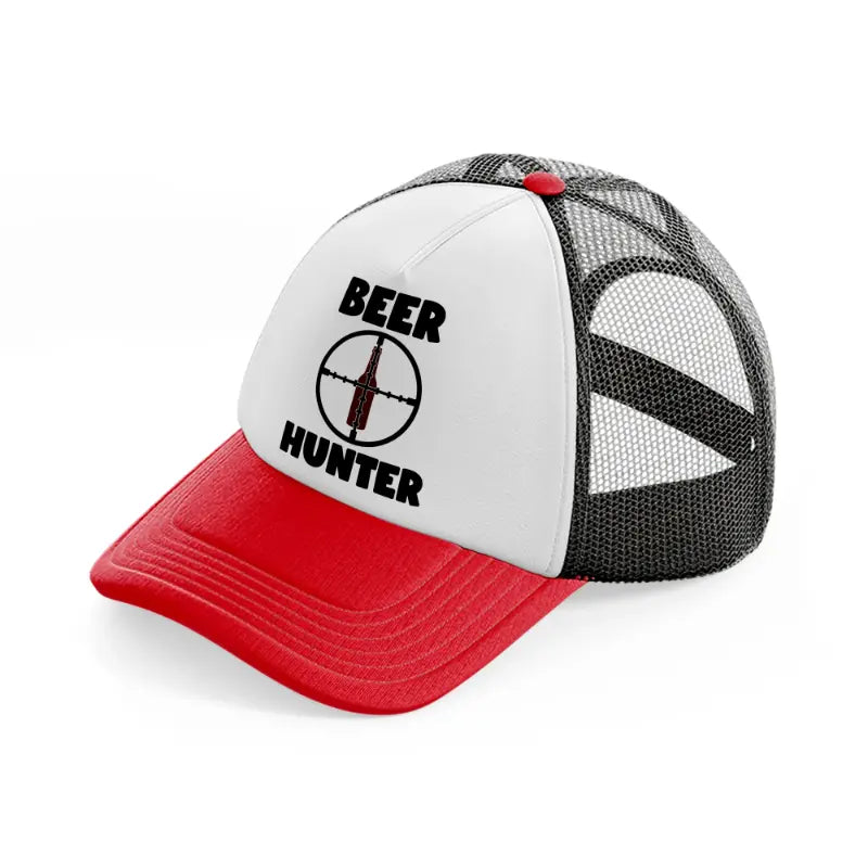 beer hunter red and black trucker hat