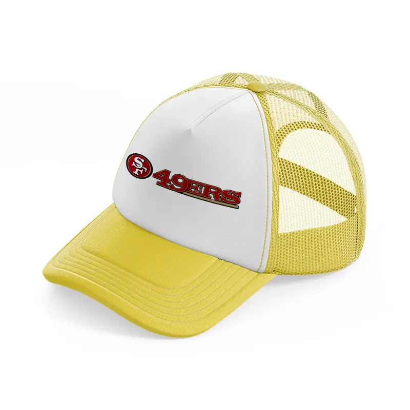49ers logo with text yellow trucker hat