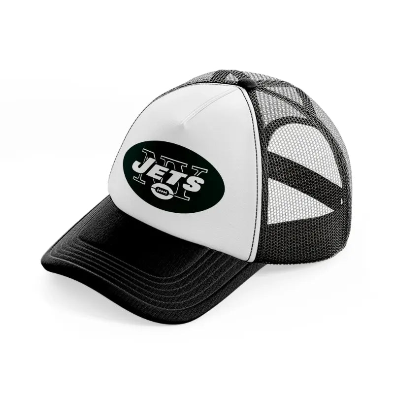 new york jets badge black and white trucker hat