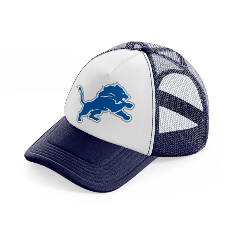 detroit lions emblem navy blue and white trucker hat