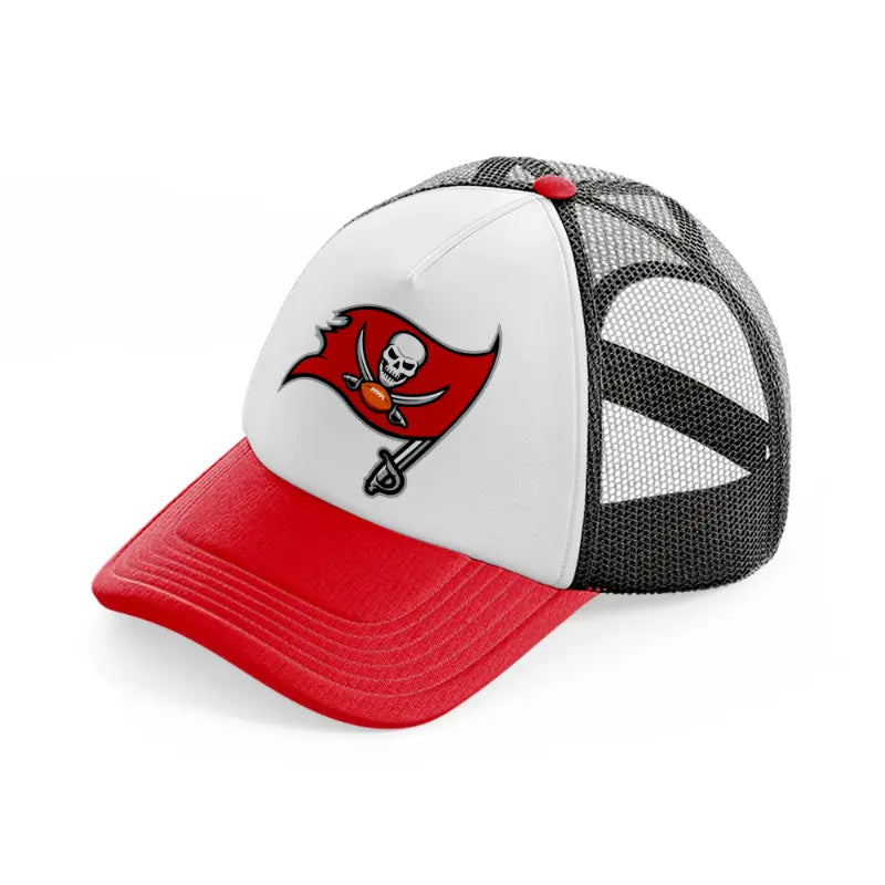 tampa bay buccaneers emblem red and black trucker hat