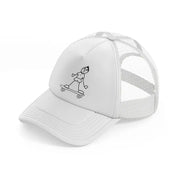person riding skateboard white trucker hat