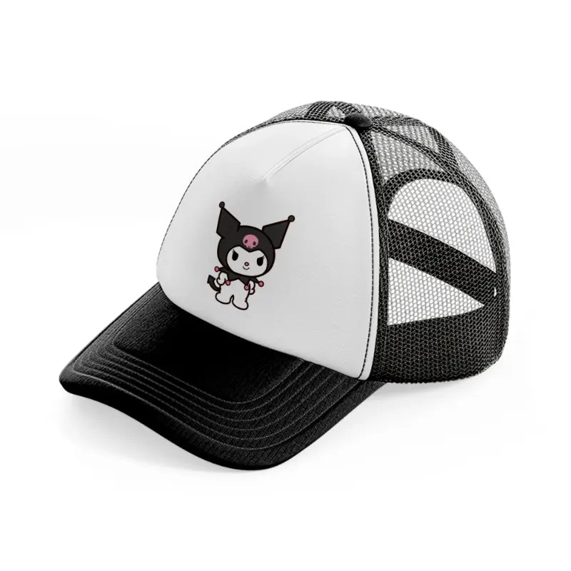 bat kitty smiling black and white trucker hat