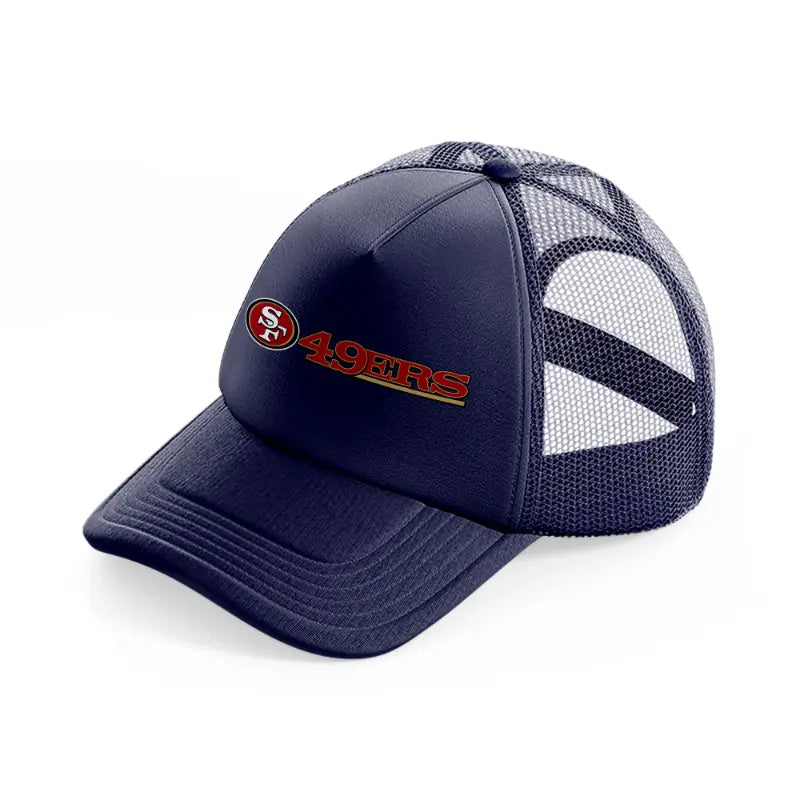 49ers logo with text navy blue trucker hat