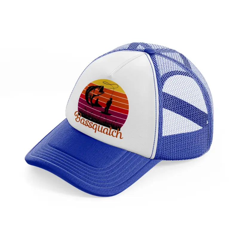 bassquatch blue and white trucker hat