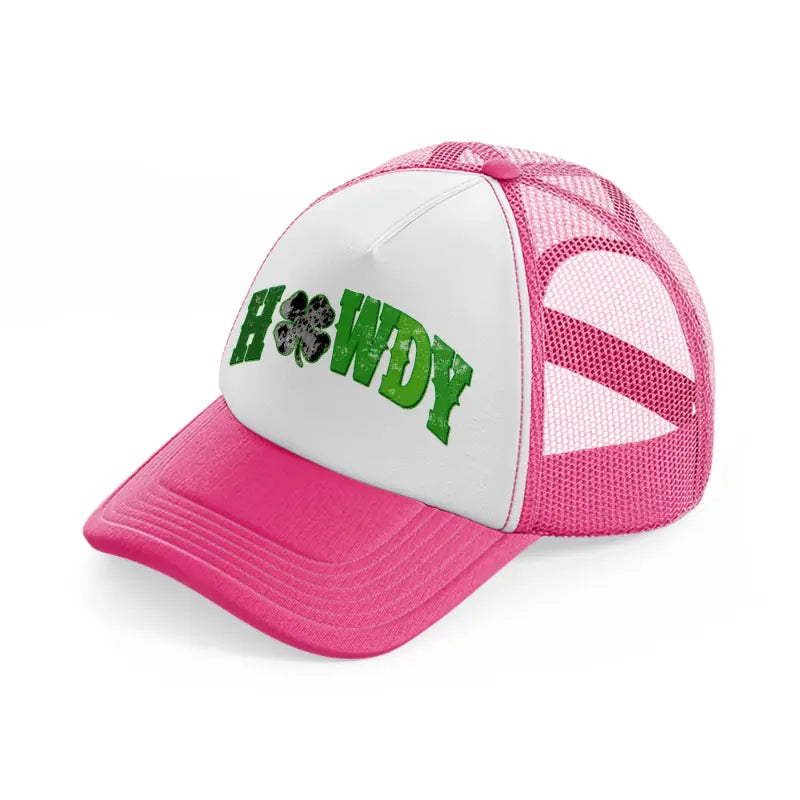 howdy clover neon pink trucker hat