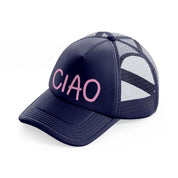 pink ciao navy blue trucker hat