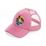 tropical waves pink trucker hat