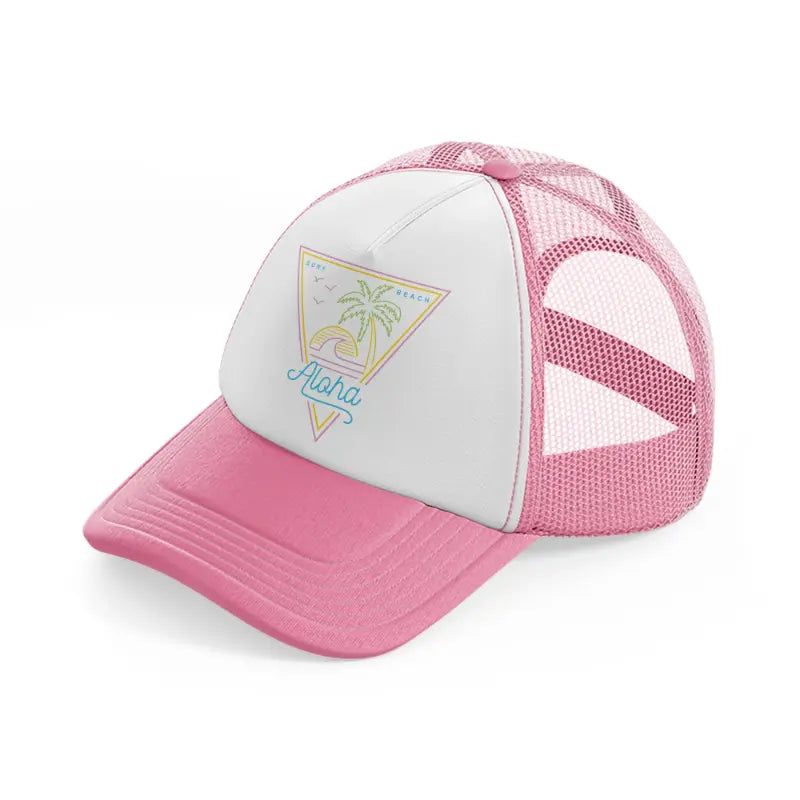 h210805 09 aloha 80s style vintage pink and white trucker hat