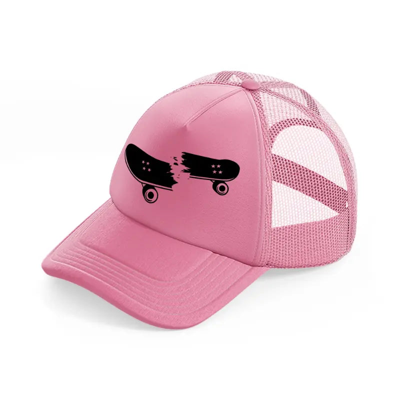 broken skateboard pink trucker hat