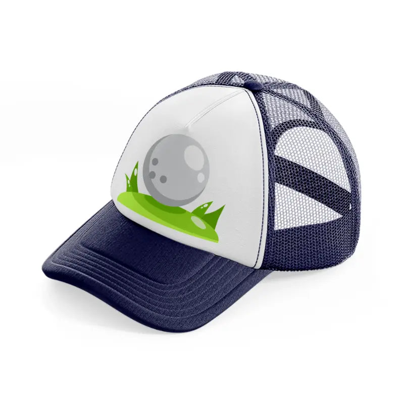 golf ball white navy blue and white trucker hat