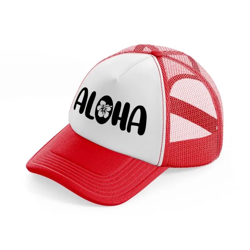 aloha red and white trucker hat