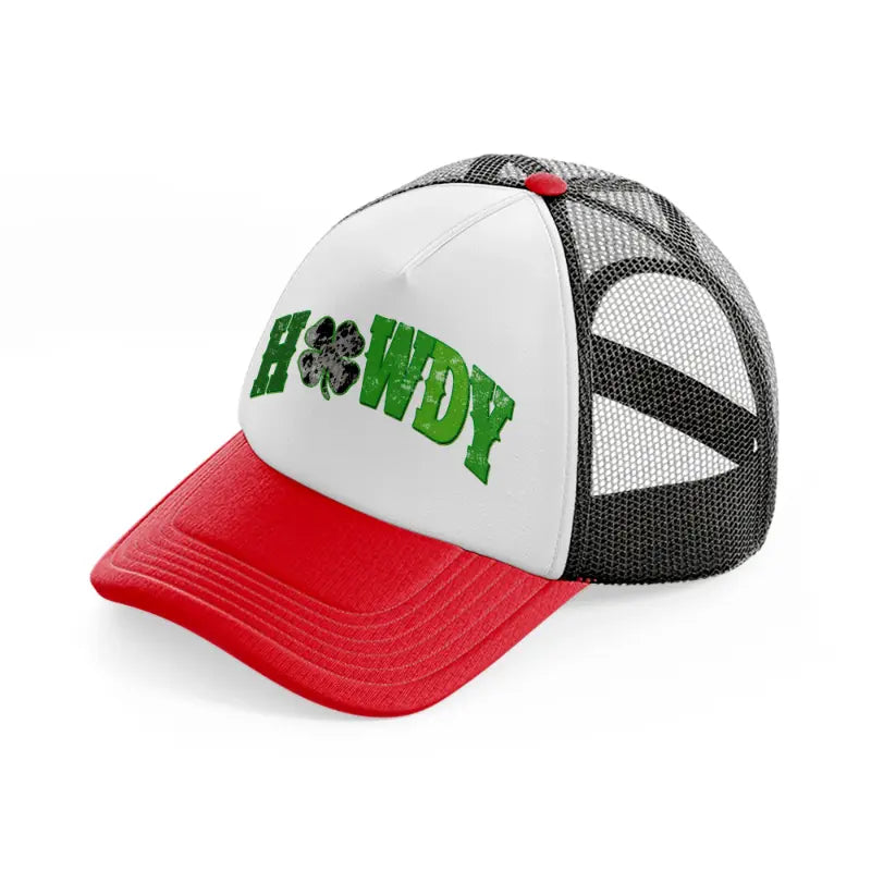 howdy clover red and black trucker hat