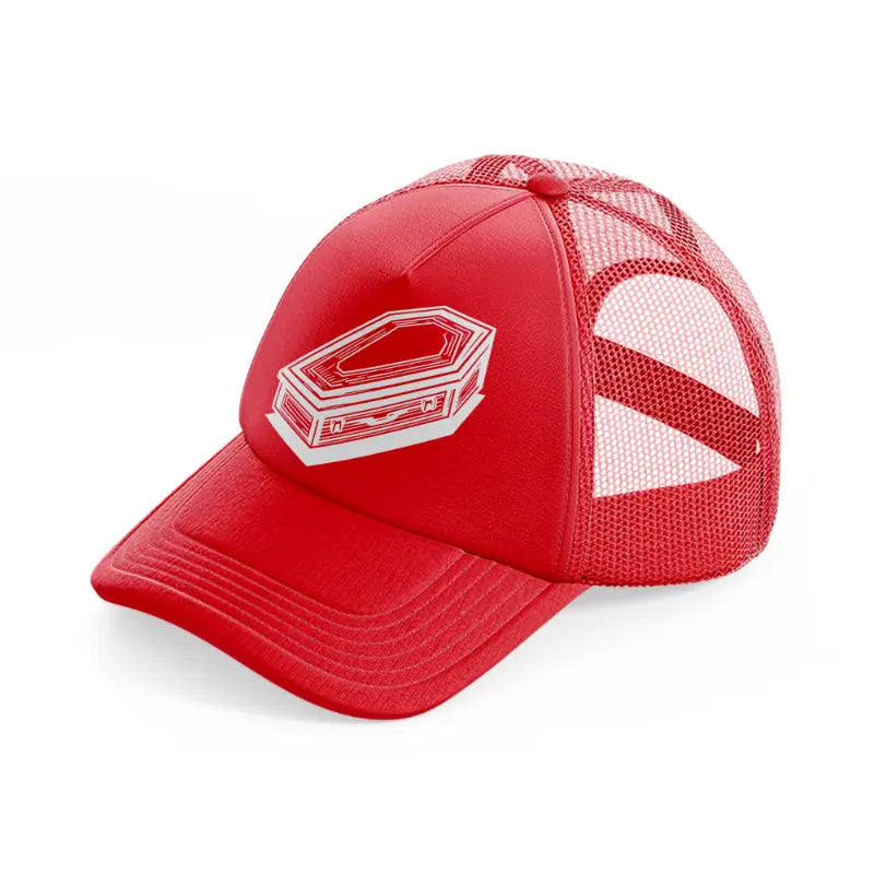 basic casket red trucker hat