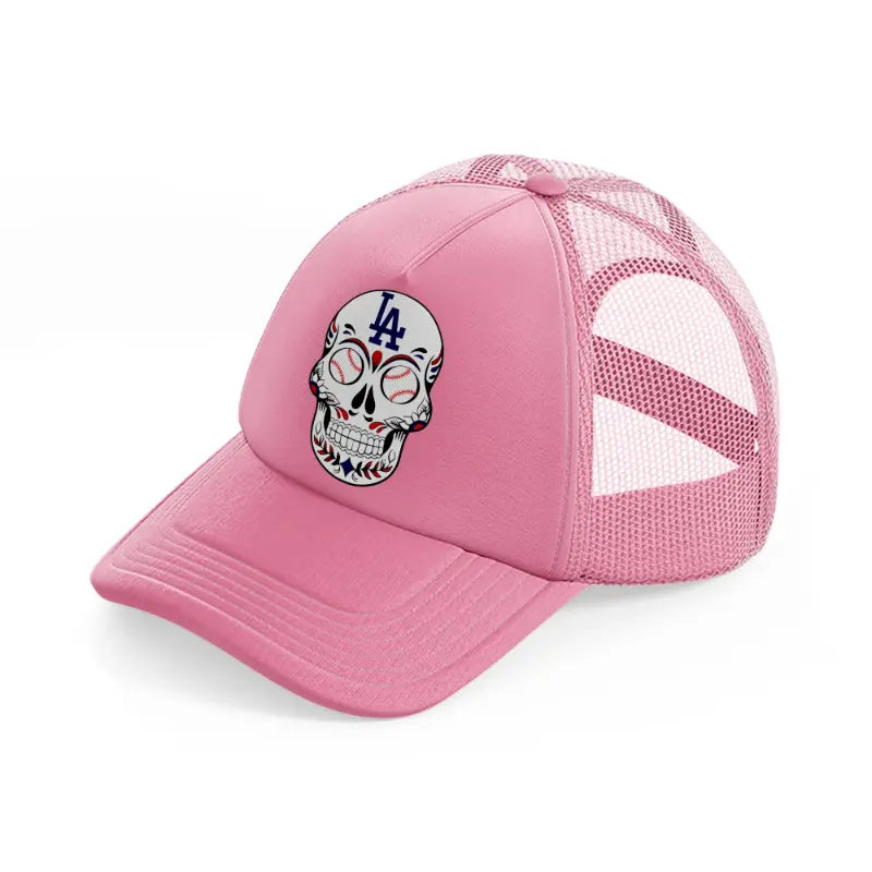 los angeles dodgers skull pink trucker hat