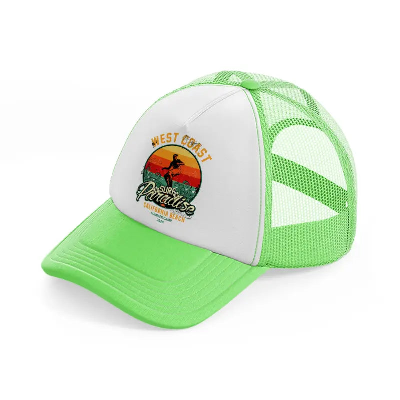 west coast surf paradise california beach lime green trucker hat