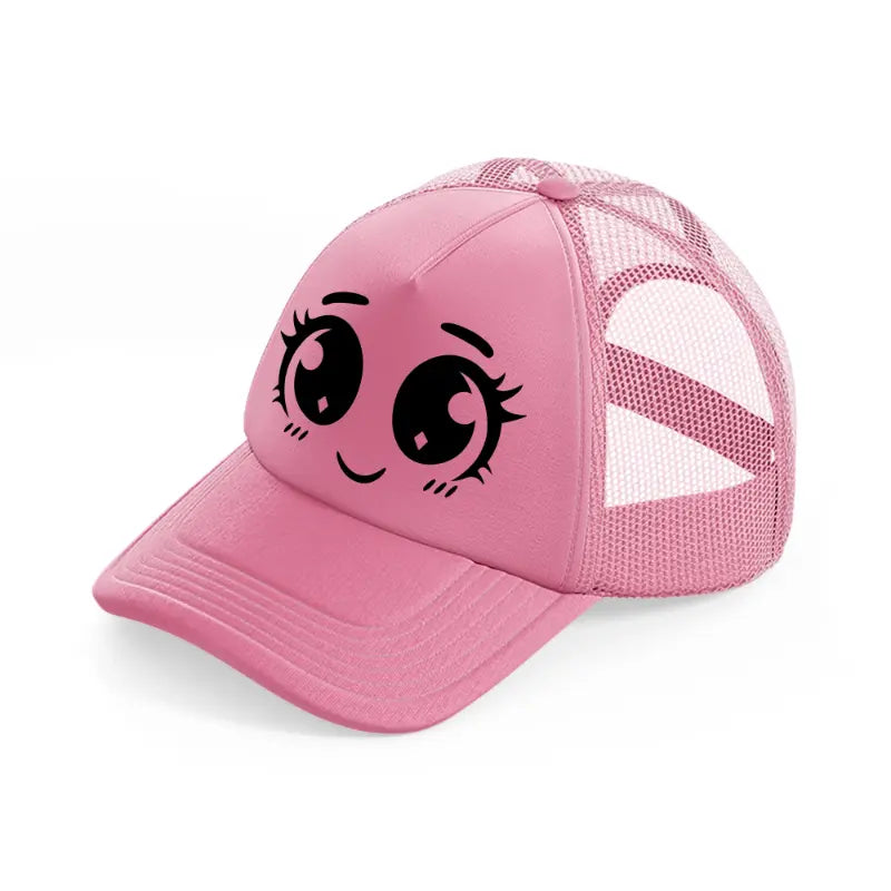 happy blushy face pink trucker hat