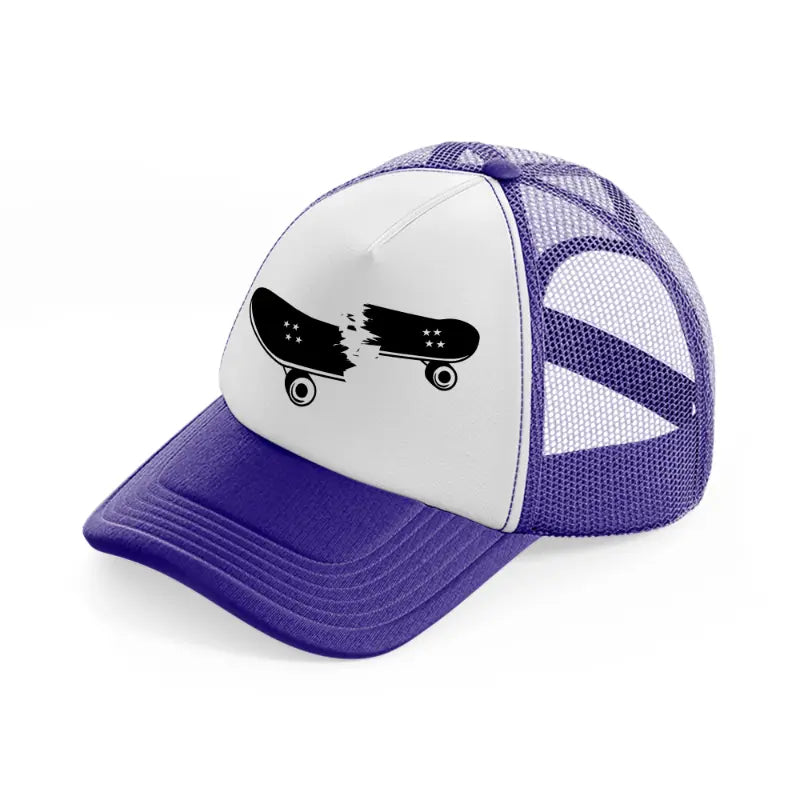 broken skateboard purple trucker hat
