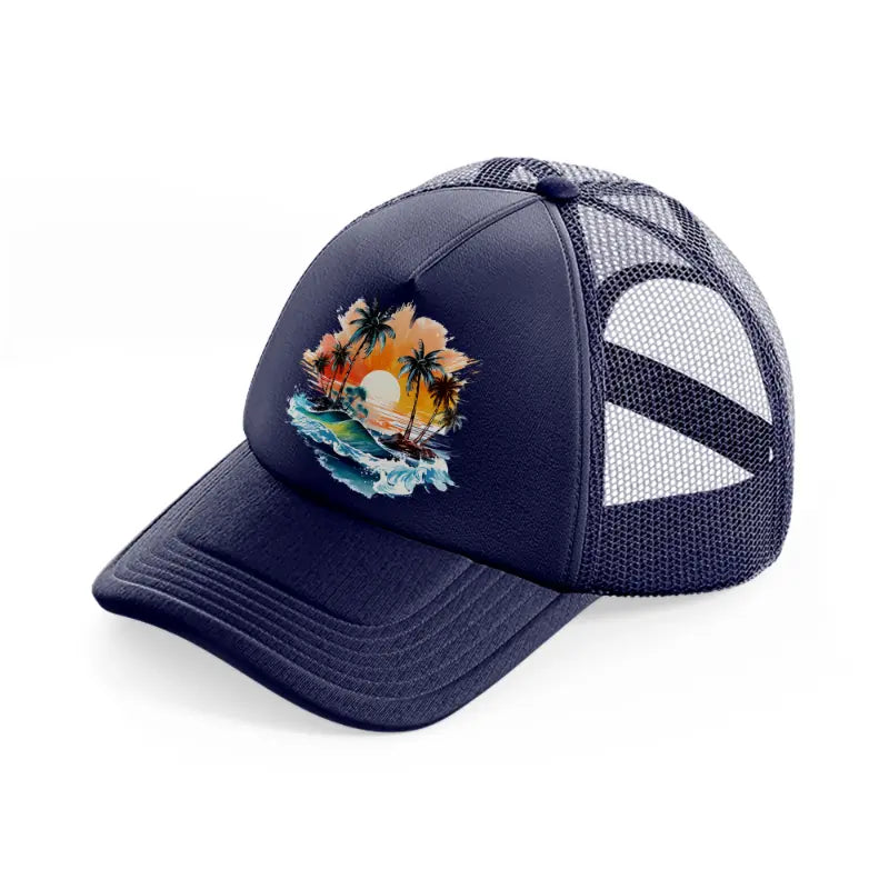 tropical waves navy blue trucker hat