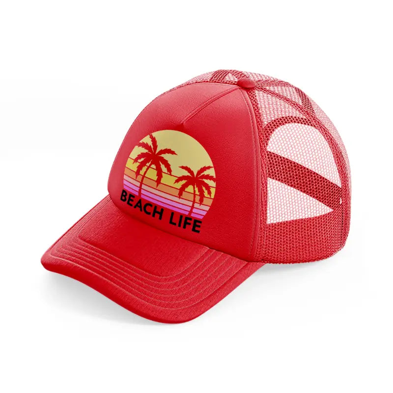 beach life retro sun red trucker hat