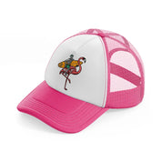 skeleton and flamingo get ready to surf neon pink trucker hat