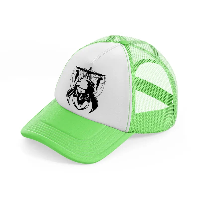 pirate hanging symbol lime green trucker hat