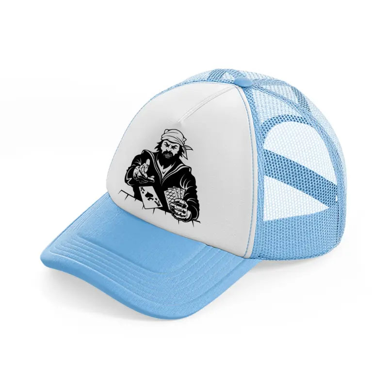 pirate cards sky blue trucker hat