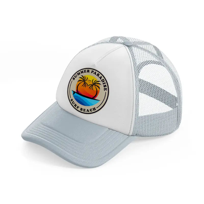 summer paradise surf beach grey trucker hat