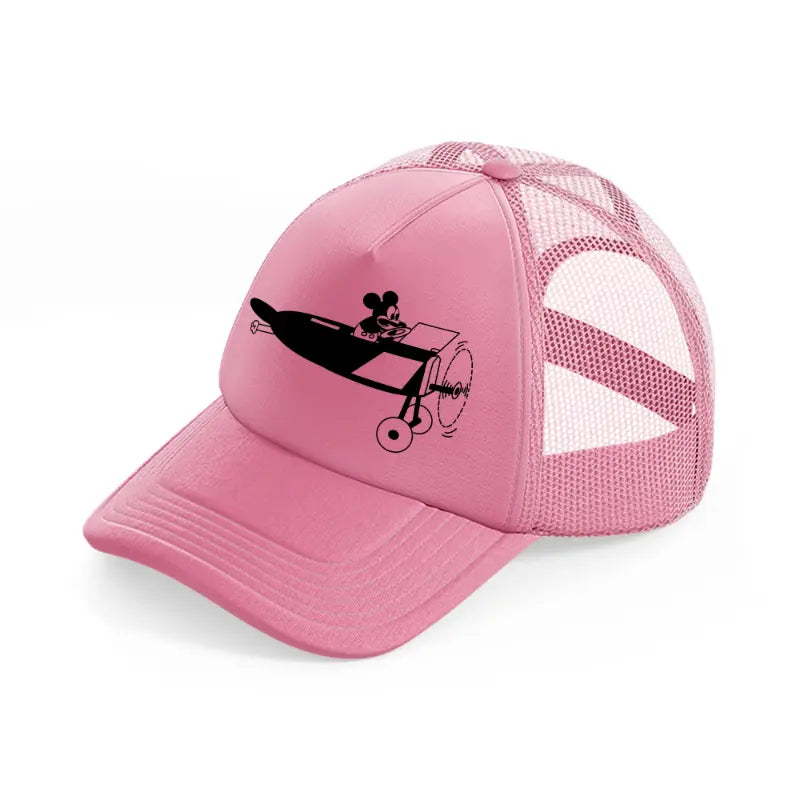 micky on plane pink trucker hat