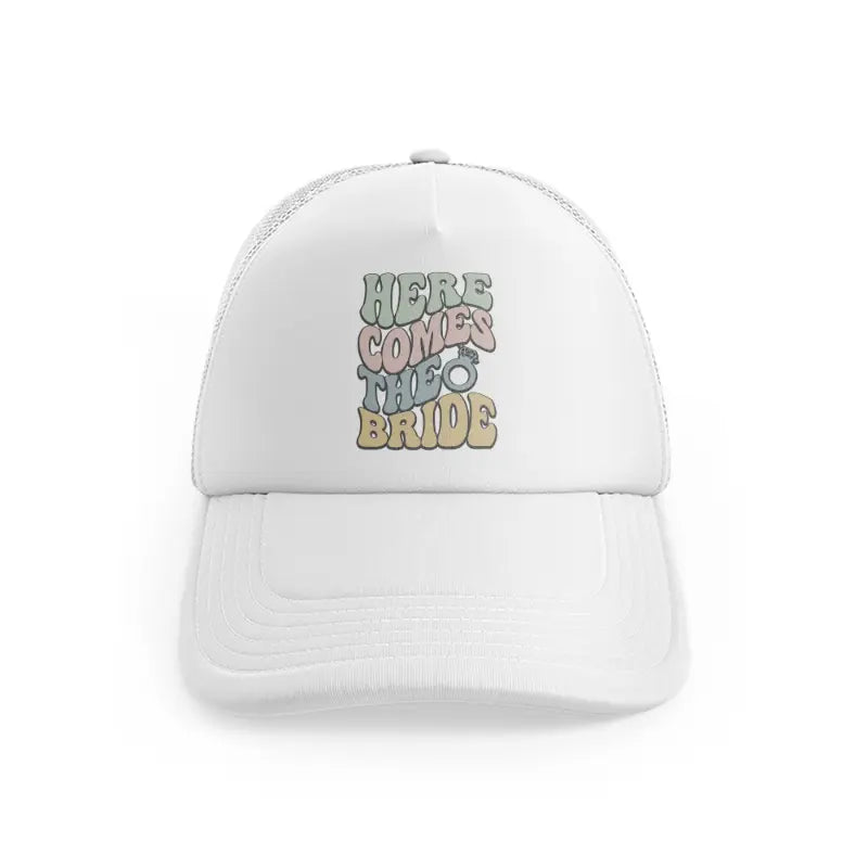 01 here comes white trucker hat