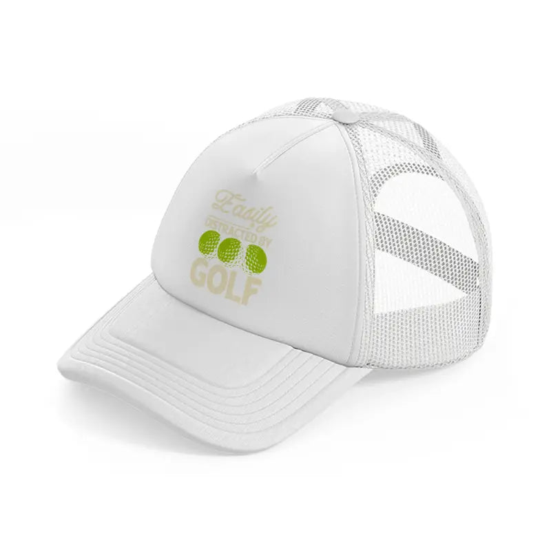 easily distracted by golf balls white trucker hat