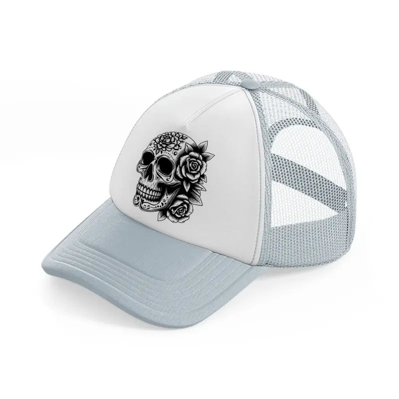 skull head flower grey trucker hat