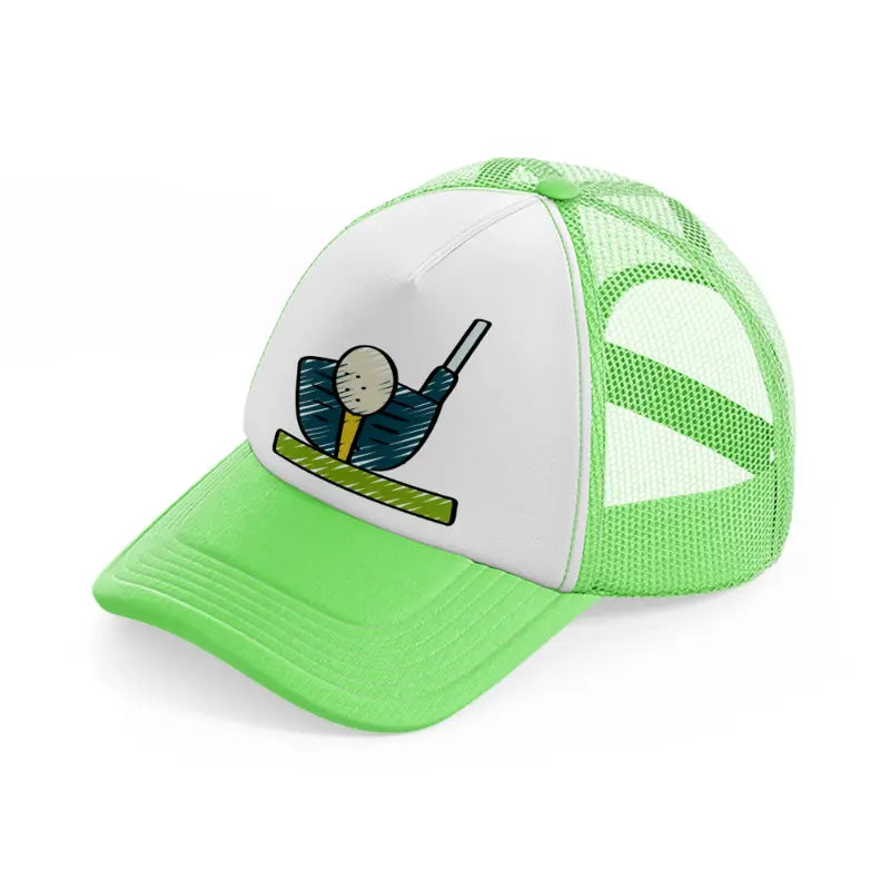 golf ball stick lime green trucker hat